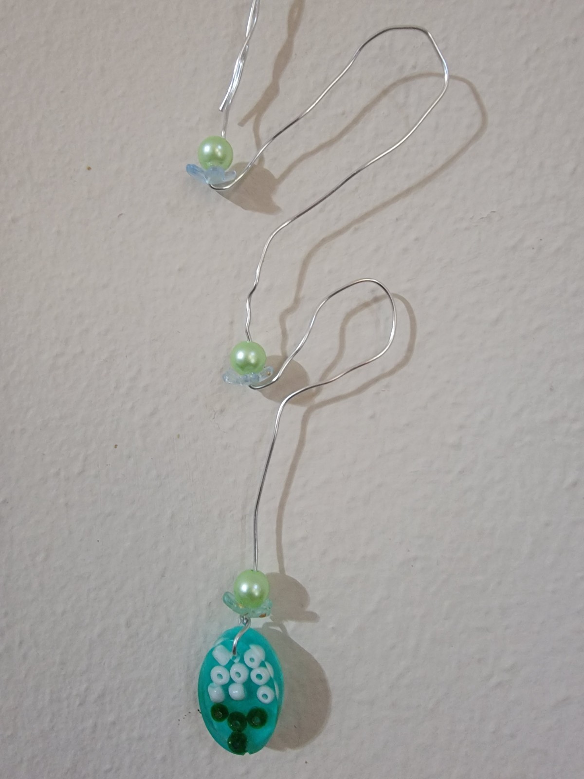 resin artwork wall decor green with bead and flowers 3×12