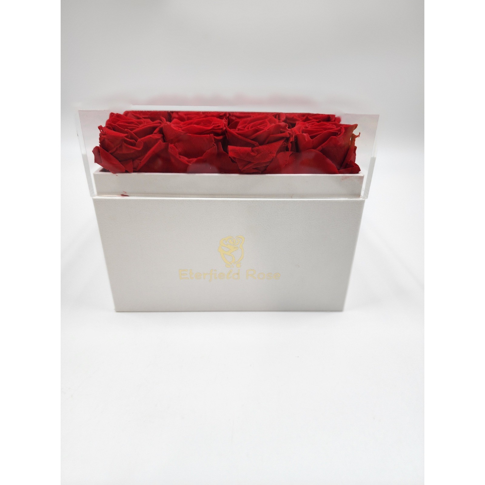 Eterfield Rose Preserved Red Roses in White Square Box with Acrylic Lid 16 Count