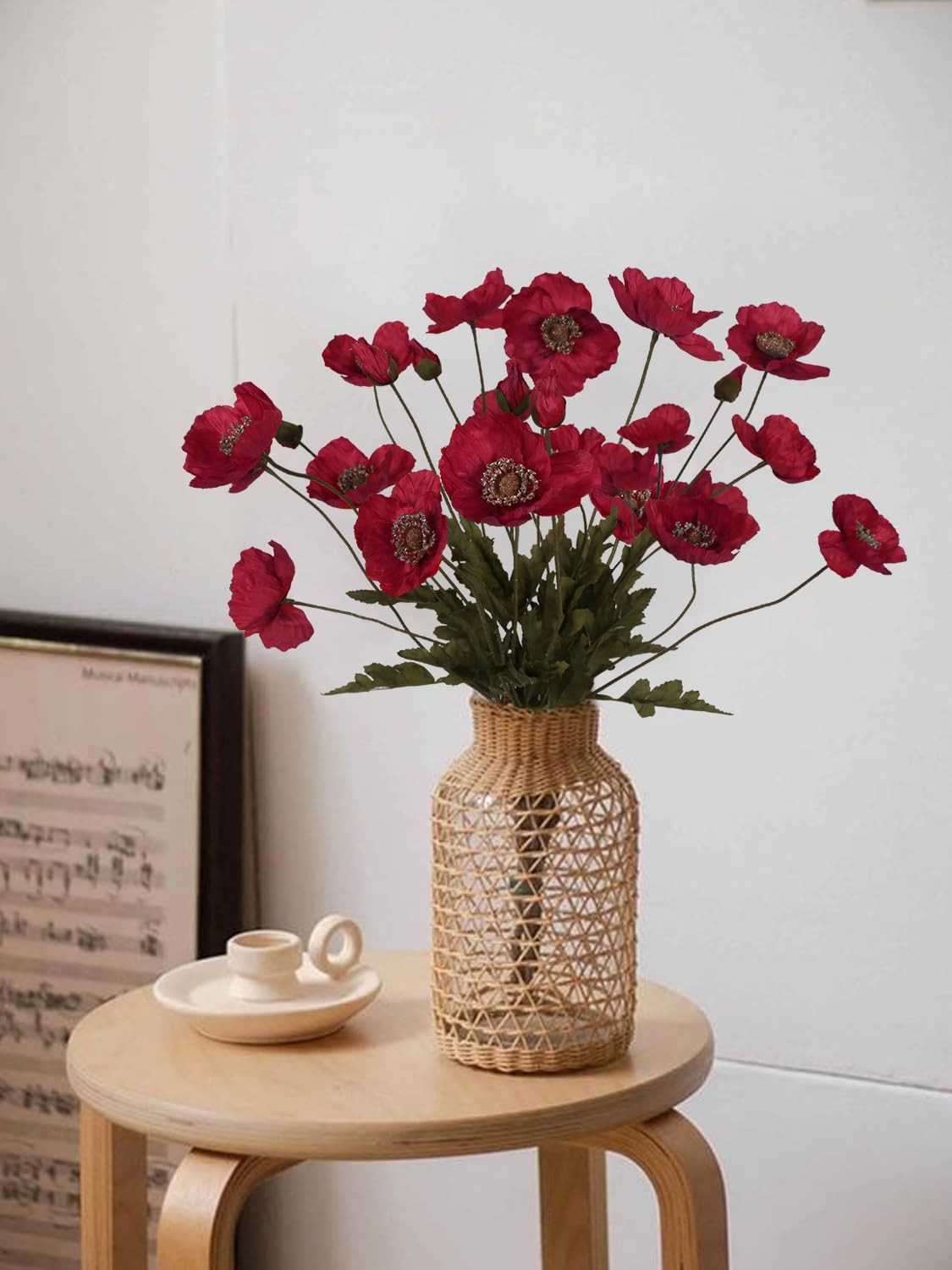 Red Poppies Artificial Flowers 6 PCS Faux Silk Poppies Real Look