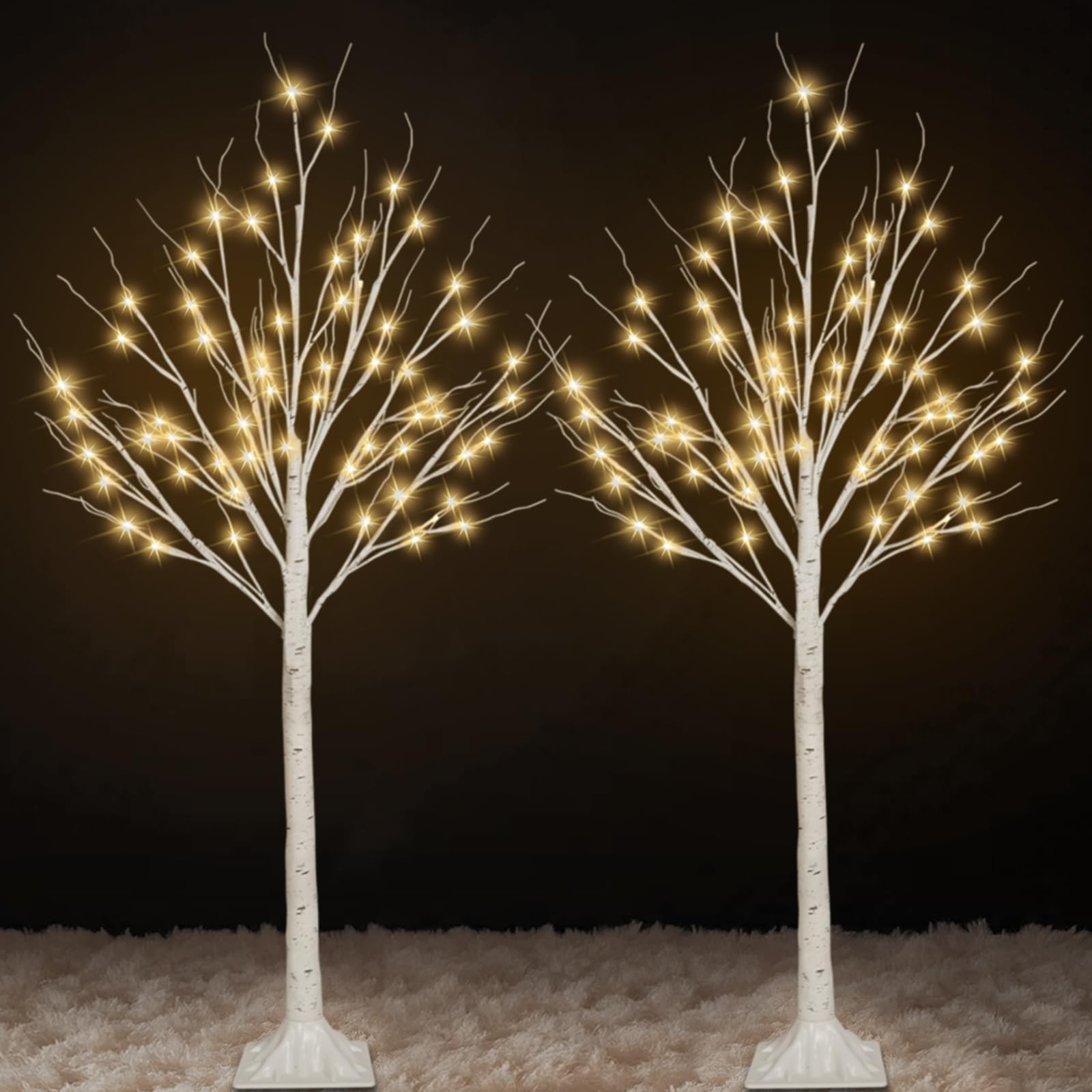 2-Pack 4FT Lighted Birch Trees (Higher Size & Floor Standing), 96 LED Twinkli…