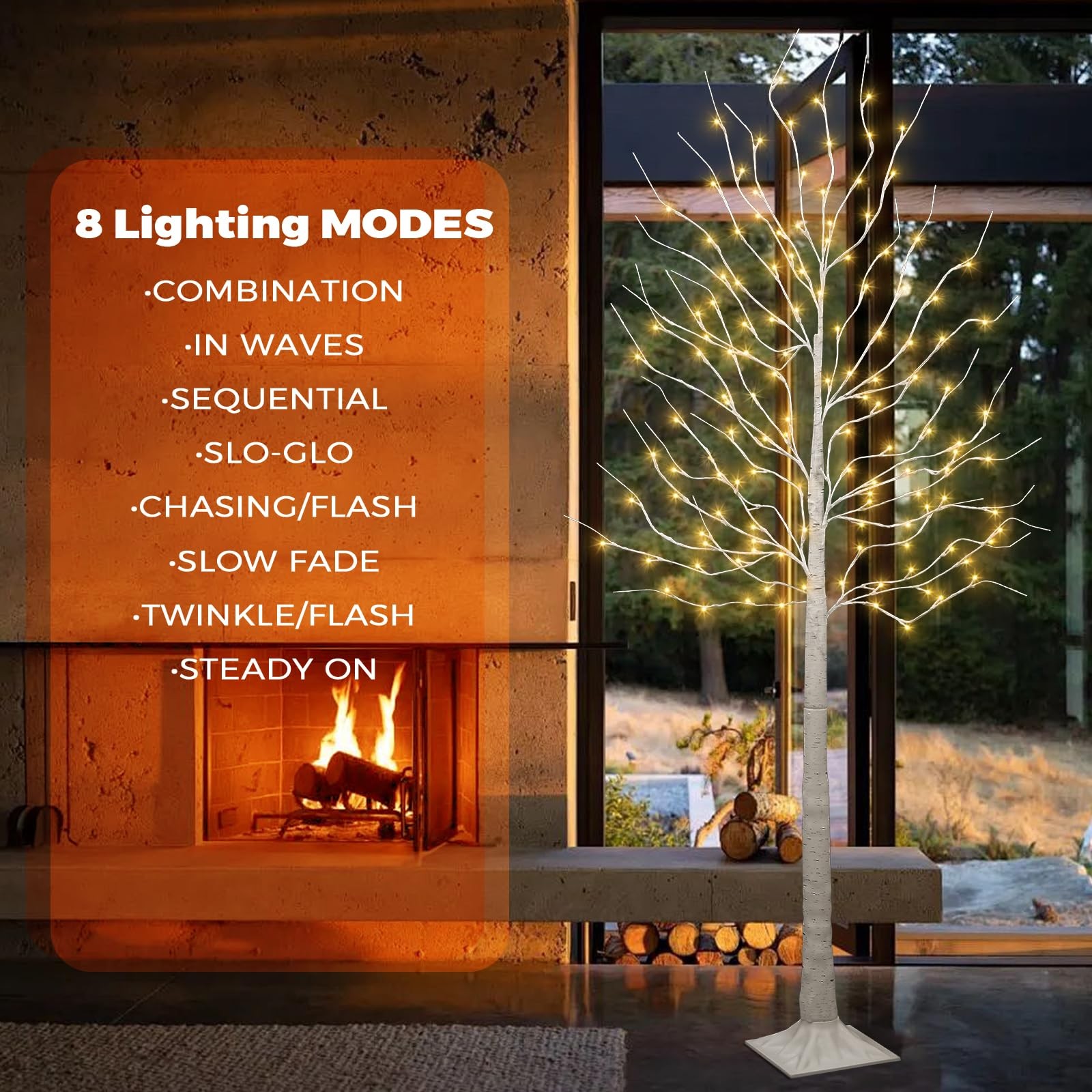 Set of 2 6 feet Lighted Birch Tree, 160 LED Warm White, for Home, Festival, P…