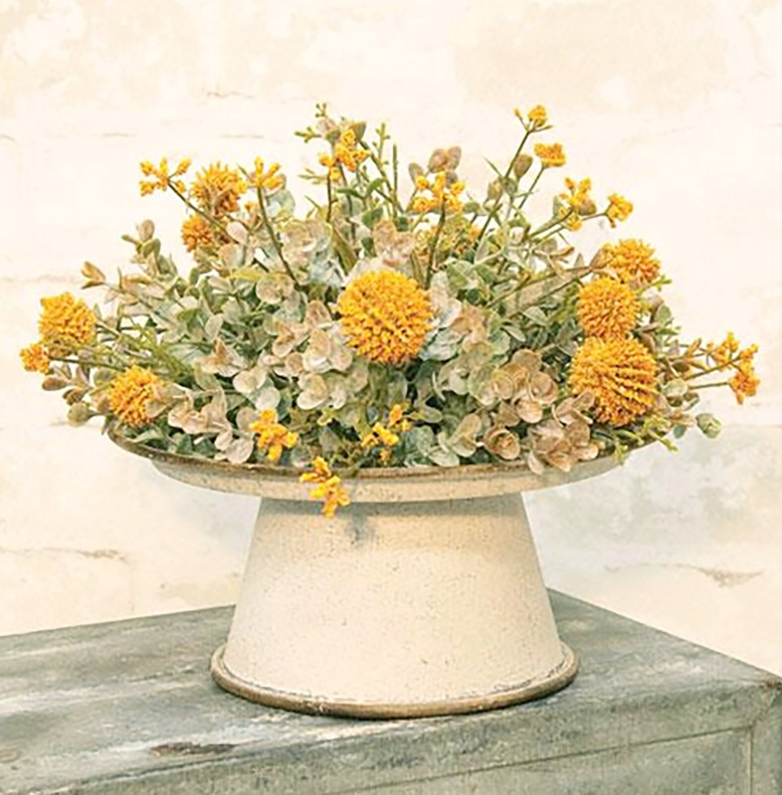 FALL Artificial Mustard Yellow Woolyhead Eucalyptus 1/2 Sphere Greenery Flower