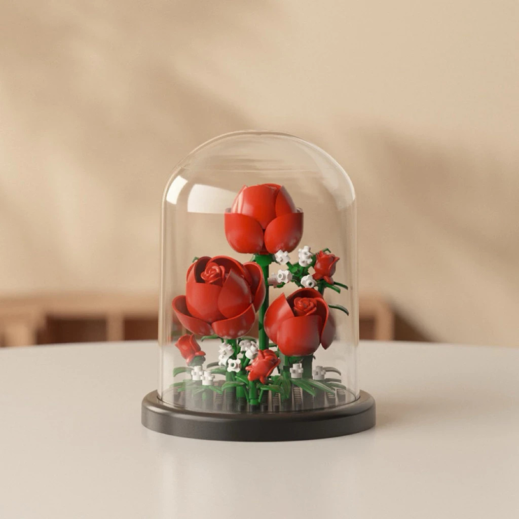 New Flower (Red Roses) Assembled Toys Building Blocks Potted Plant Ornaments