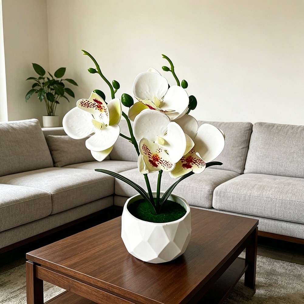 Artificial Butterfly Orchid Potted Plant with Diamond Base for Styling Use