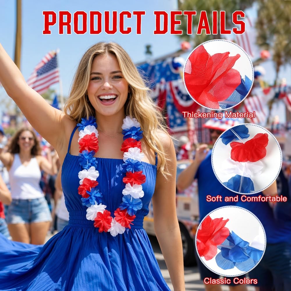 Red White and Blue Leis 24 pcs 4th of July Leis Patriotic Leis Bulk Fourth of…