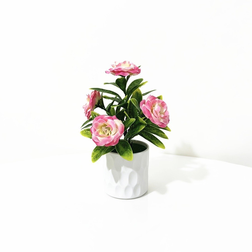 Silk Plant with 5 Realistic Blooms in White Pot for Office Desk Use