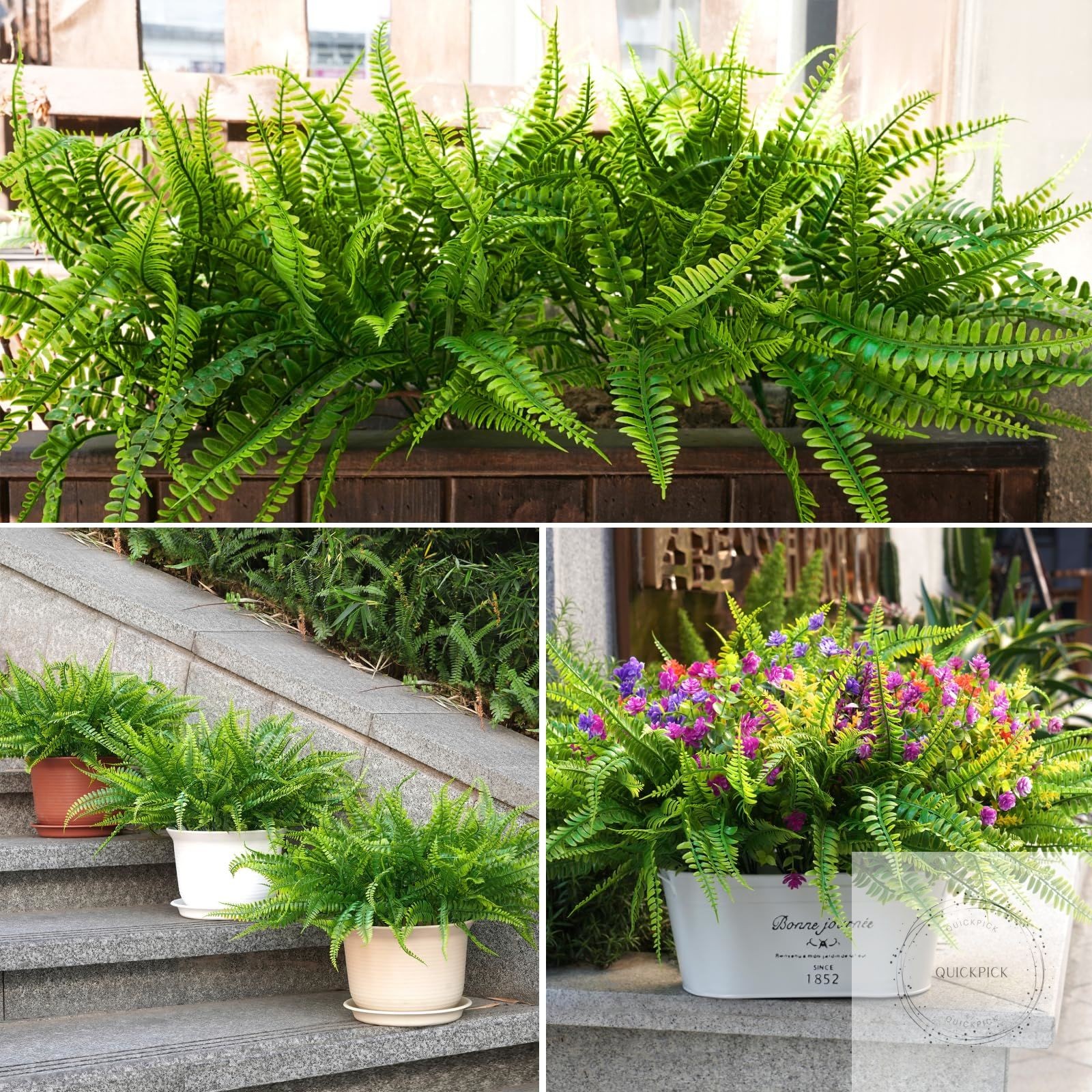 12 Bundles Artificial Boston Ferns Artificial Plants Outdoor Greenery Stems Faux
