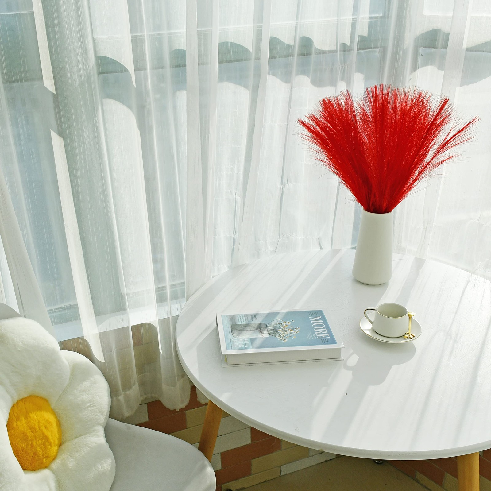 Red Silk Pampas Grass Bouquet 20 Stems 17.7in Fluffy Artificial Pampas with B…