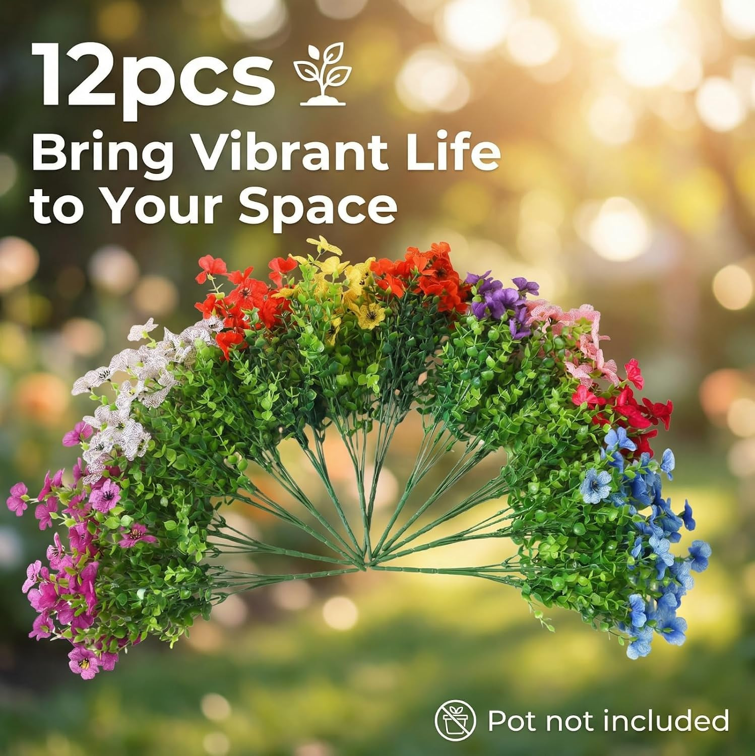 Vibrant UV Resistant Faux Spring Flowers & Eucalyptus for Outdoor Decor