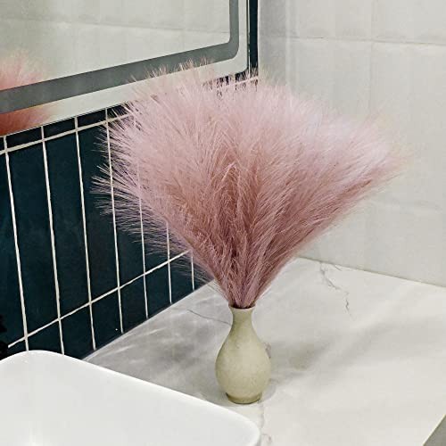 6 PCS Faux Pampas Grass Arrangement – 18″/45cm Artificial Fluffy D4- Dust Pink