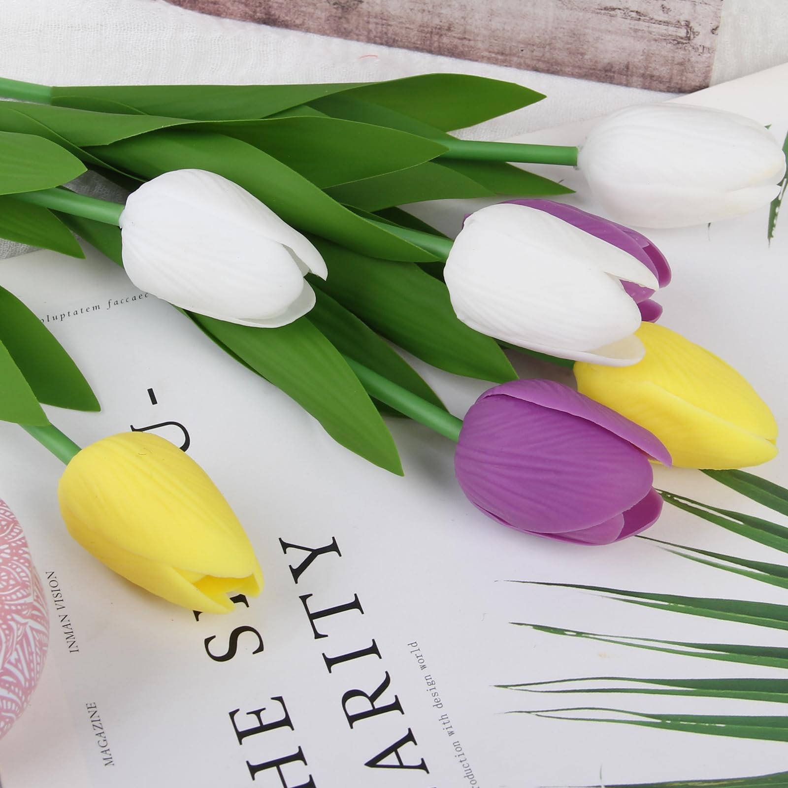 Artificial Tulips Flowers Fake Latex Tulip Stems – 56pcs Real Touch Faux Mult…