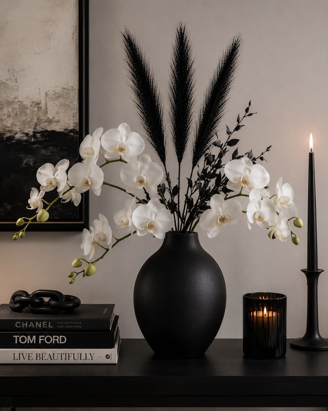 Black Pampas Grass Decor Set of 3 Faux Pampas Stems Gothic Decor Dark Academia H