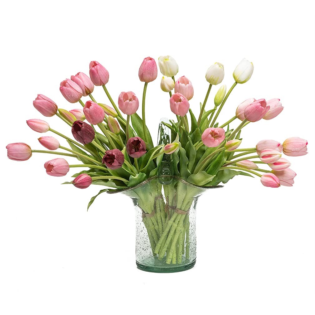 40Pcs Artificial Tulips Flowers, Soft Touch Realistic Latex Tulips Bouquet fo…
