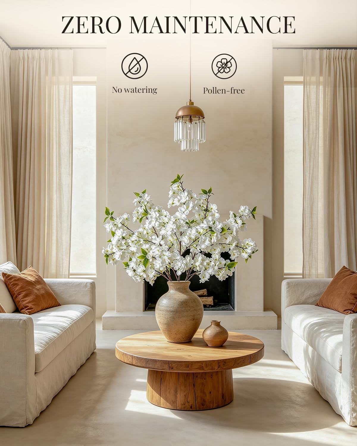 Faux Cherry Blossom Branches with Reattachable Blooms – 39 in for Stunning Vases