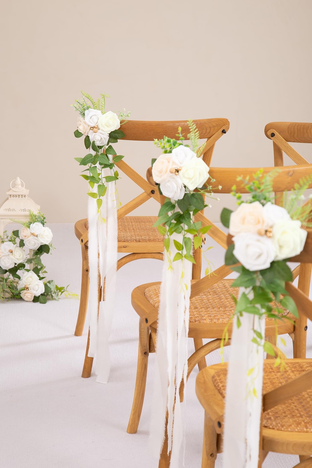 Wedding Chair Decorations White Pew Flowers Set of 10 for Wedding Ceremony Pa…