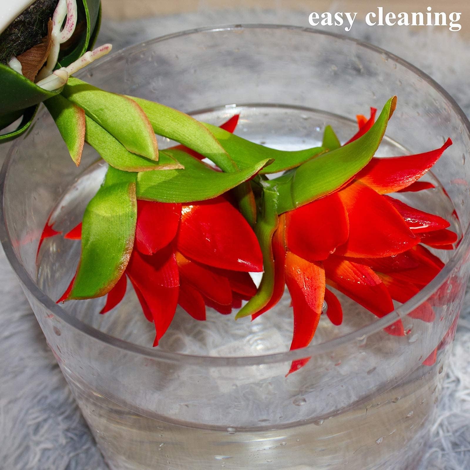 Red Potted Bromeliad – Artificial Flowers with Vase for Home and Office Decor…