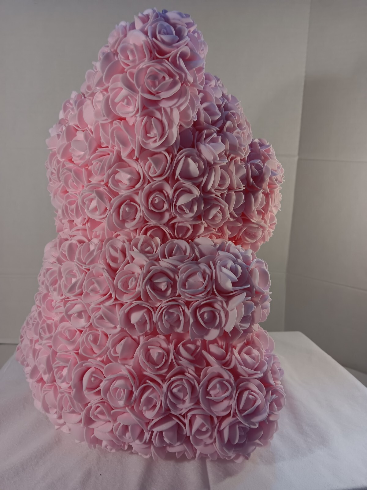 Pink Rose Teddy Bear – Artificial Foam Flower Bear with Bow – 11″ Romantic Gift