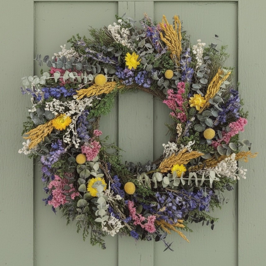 18″ Dried Floral Wreath Lavender Eucalyptus Spring Summer Front Door Decor