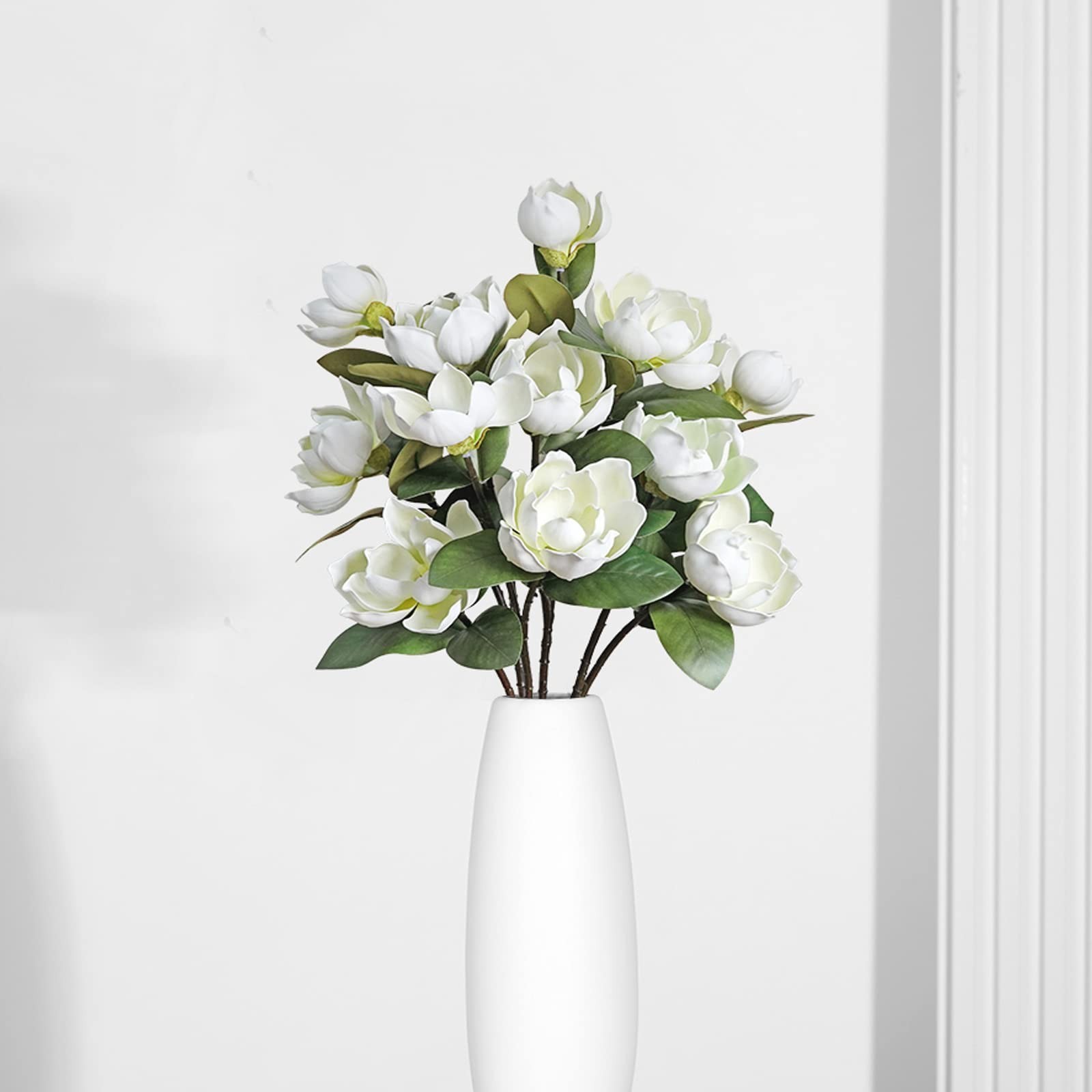4 Pcs Vintage 12 Heads Artificial Magnolia Flower Foam Long Stem Flower Bouqu…