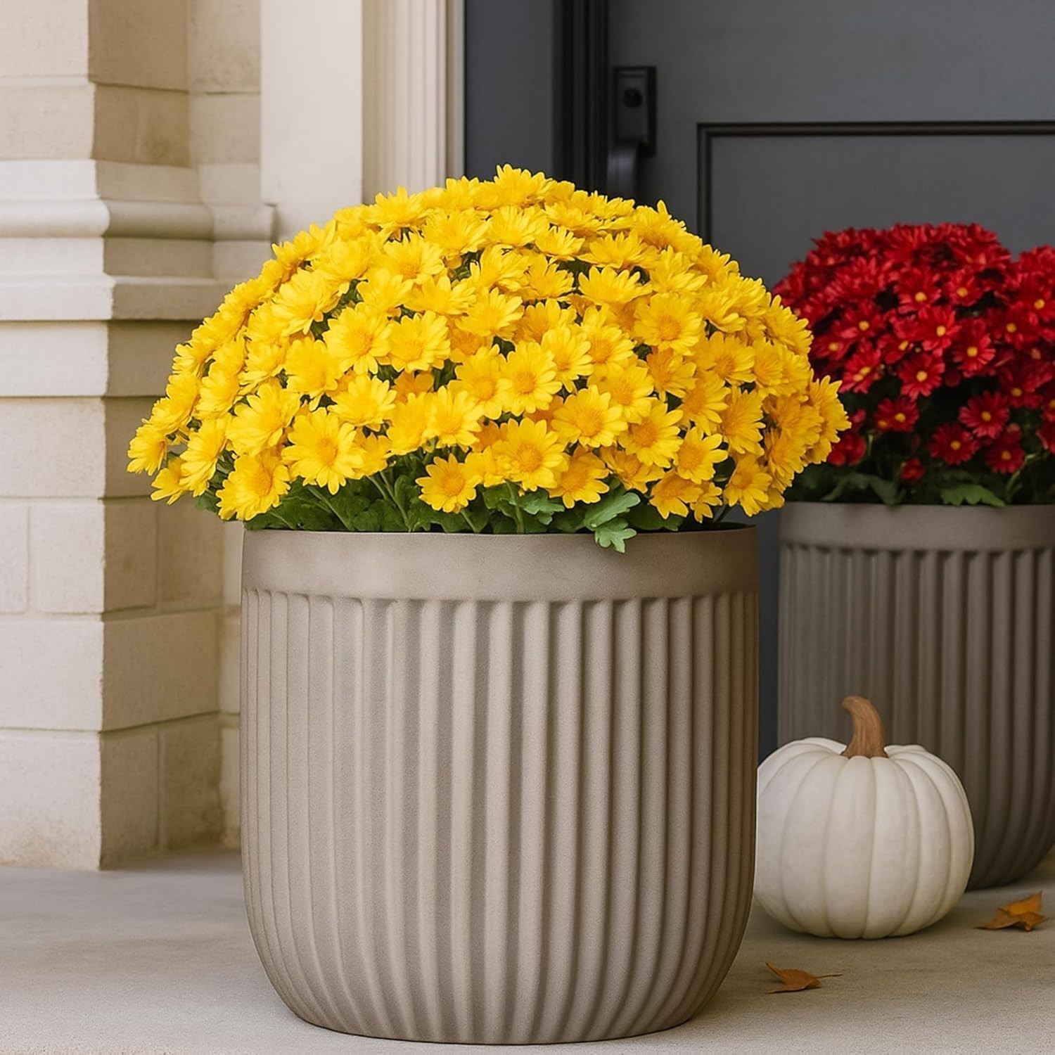 Durable Outdoor Decor – 5PCS Waterproof Yellow Mums with Eucalyptus Leaves