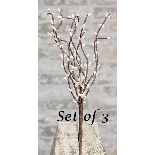 NEW PRIMITIVE Pip Berry Picks Stems 12″T WHITE 3 pcs Crafts Cottage Farmhouse