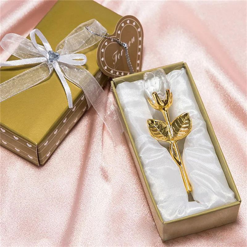 6 Colors Crystal Glass Rose Flower Figurines Craft Valentine’s Day Favors X’mas