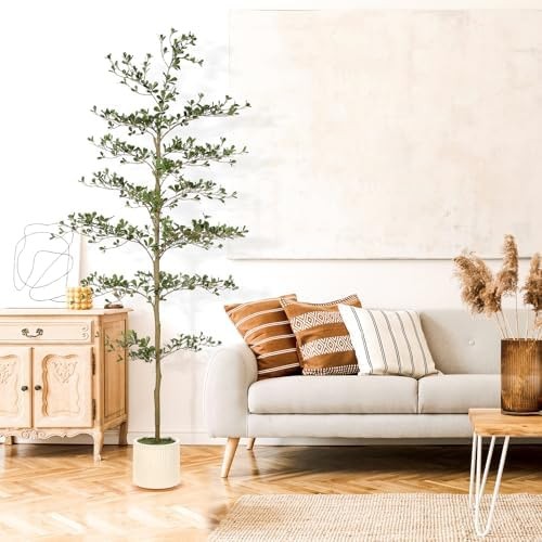 FEELEAD Faux Black Olive Tree 7ft with Natural Branches and Realistic Leave |…