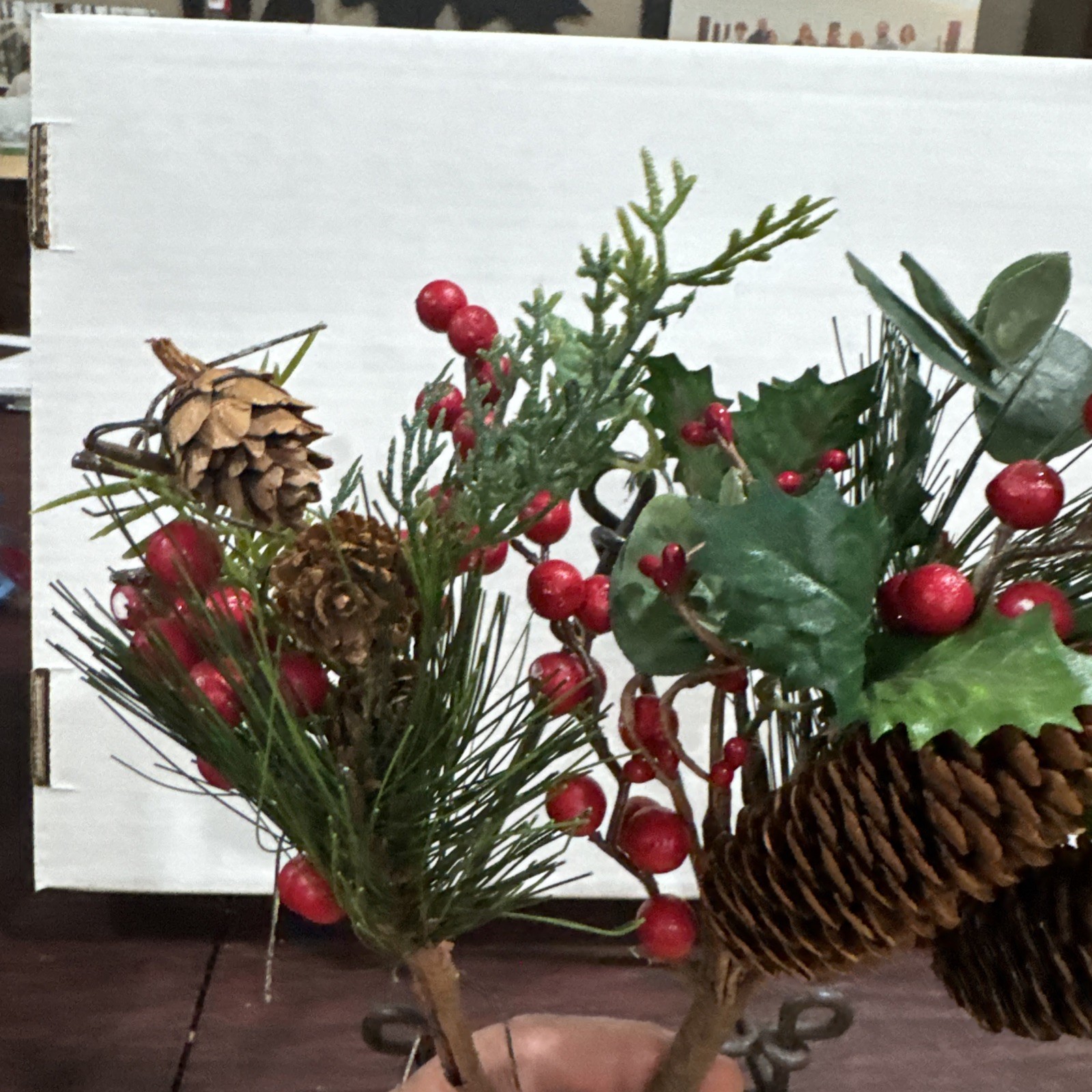 Set of 2Artificial 12” Pine and Berry Sprays with Pine Cones