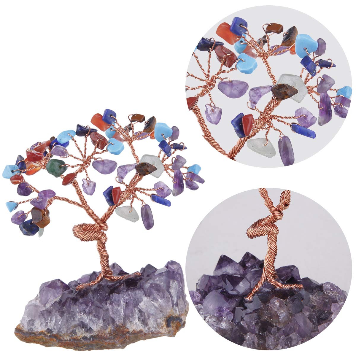 7 Chakra Crystal Tree Amethyst Cluster Base Bonsai Money Tree Luck