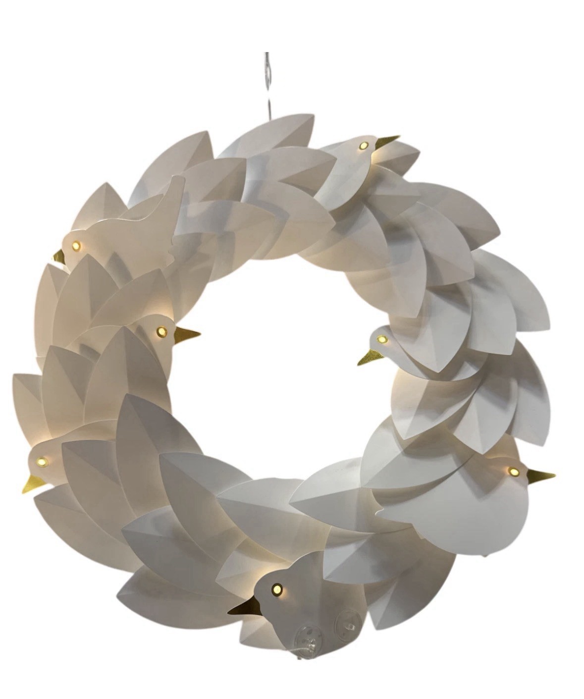 IKEA Wreath Strala LED Illuminated 14”Hanging Dove Bird White Paper Style Decor