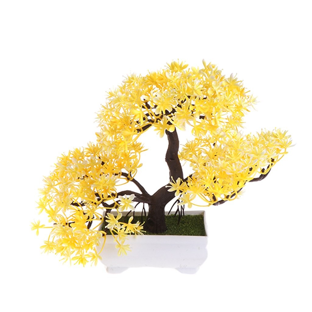 Emulate Bonsai Artificial Flowers Fake Pot Plants Ornaments Yellow Decor