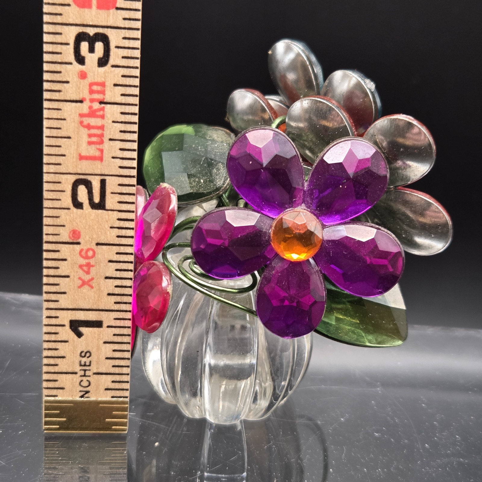 Crystal Expression Ganz 5 Flower Posy Pot Pinks Clear Green Blue Appx 3” Tall