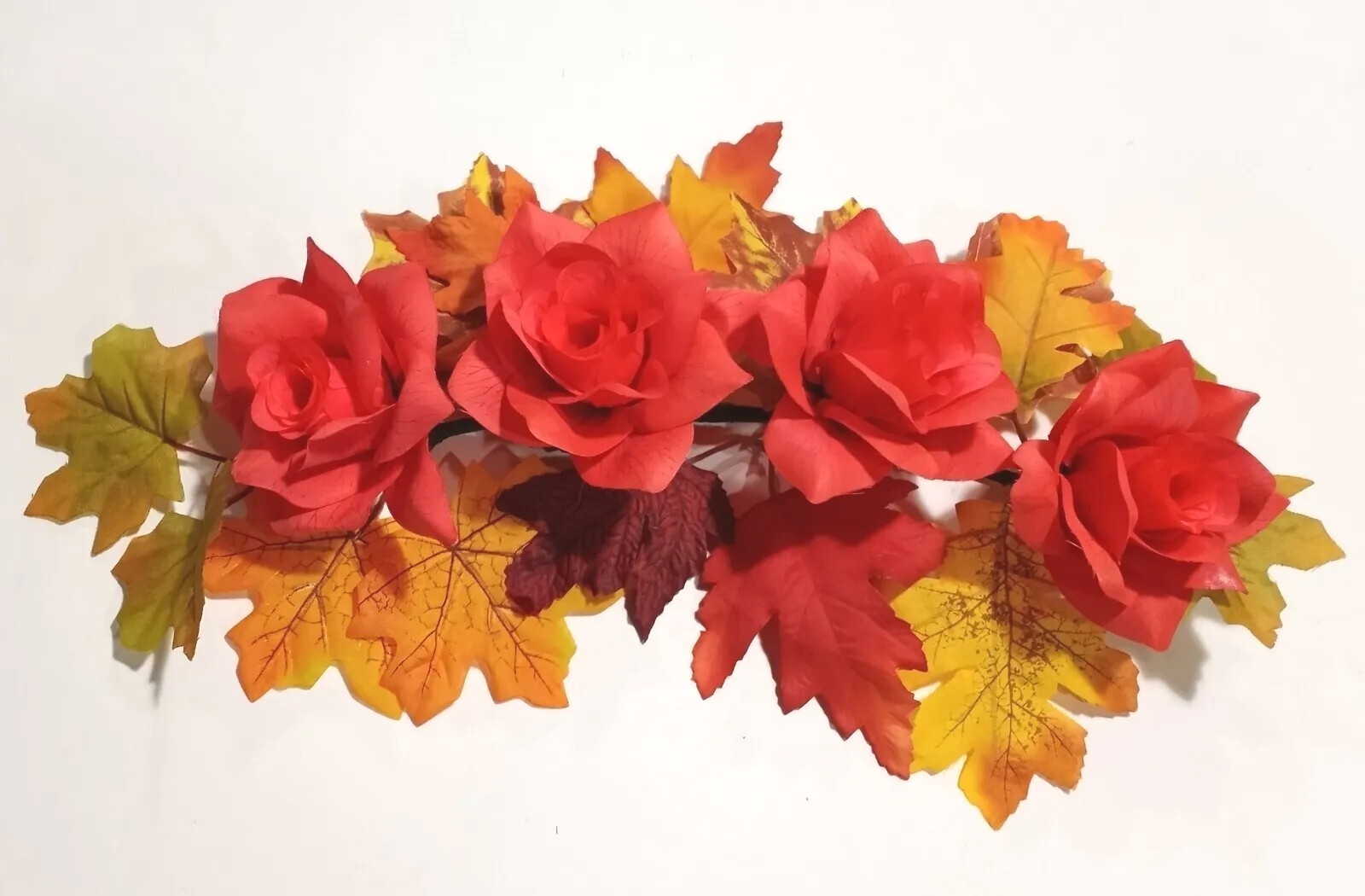 Rose & Maple Fall Silk Flower 16″ Swag Arrangement Door Arch Window Autumn Decor