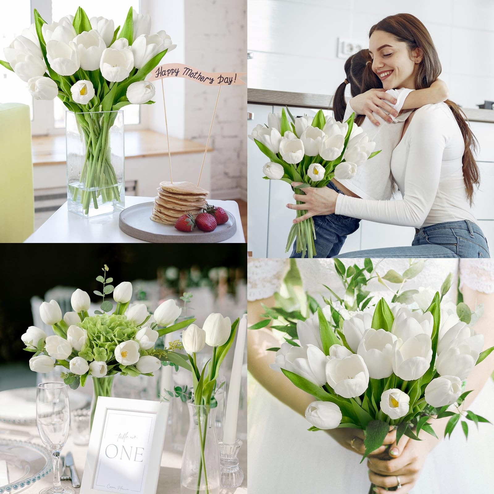 20 PCS Fake Tulips White Artificial Flowers Tulipanes 13 PU Real Touch with Faux