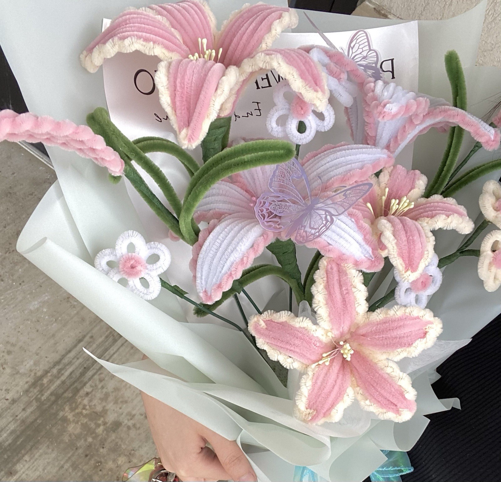 Handmade Pastel Lily Bouquet Fuzzy Wire Flowers Pipecleaner Flowers Bouquet