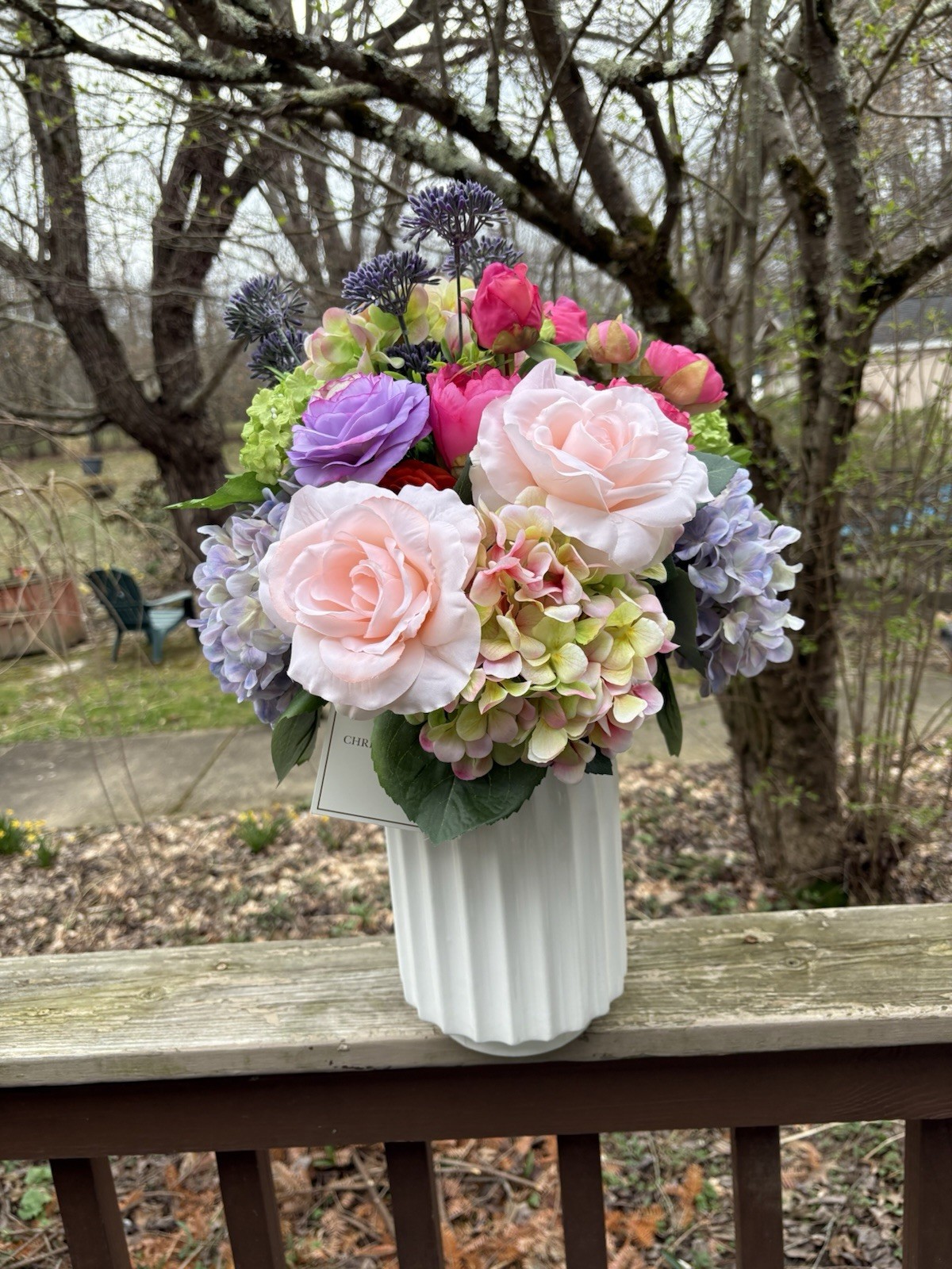 24” Large Real Touch Floral Arrangement Ivory Ceramic Vase Multicolored Viral