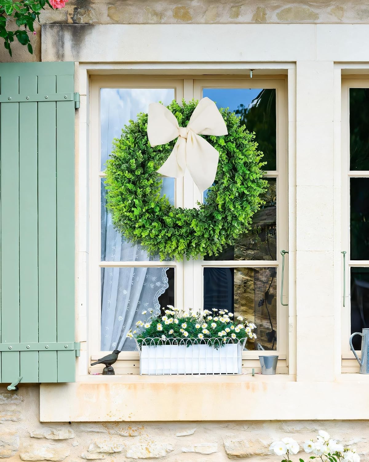 20” Boxwood Wreath for Front Door Farmhouse Decor