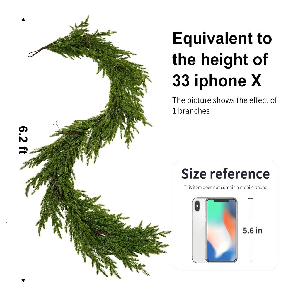 Norfolk Pine Garland,2Pcs 6ft Real Touch Norfolk Pine Garland Realistic Artif…