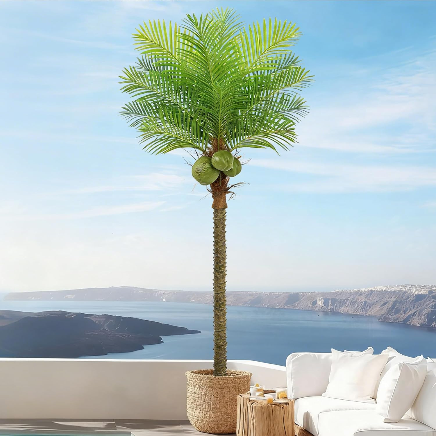 8FT Artificial Phoenix Palm Tree with Coconut Fruits for Indoor/Outdoor Decor