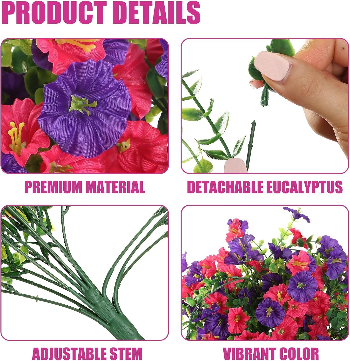 Elegant 2PCS Artificial Hanging Flowers: UV Resistant Morning Glory & Eucalyptus