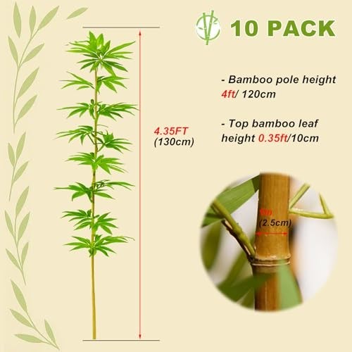 4/5/6/7 Ft Faux Bamboo Plant Outdoor 10 Pack, Fake Bamboo with Encrypted Leaves