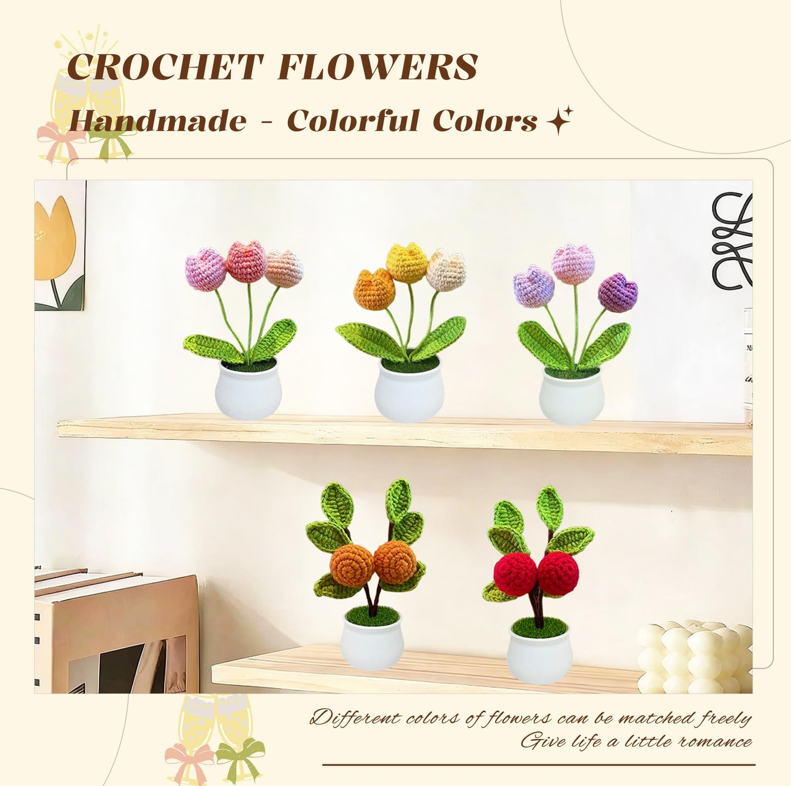 Crochet Flowers,Knitted Flowers,Hand Woven Bell Orchid,Simulated Small Potted…
