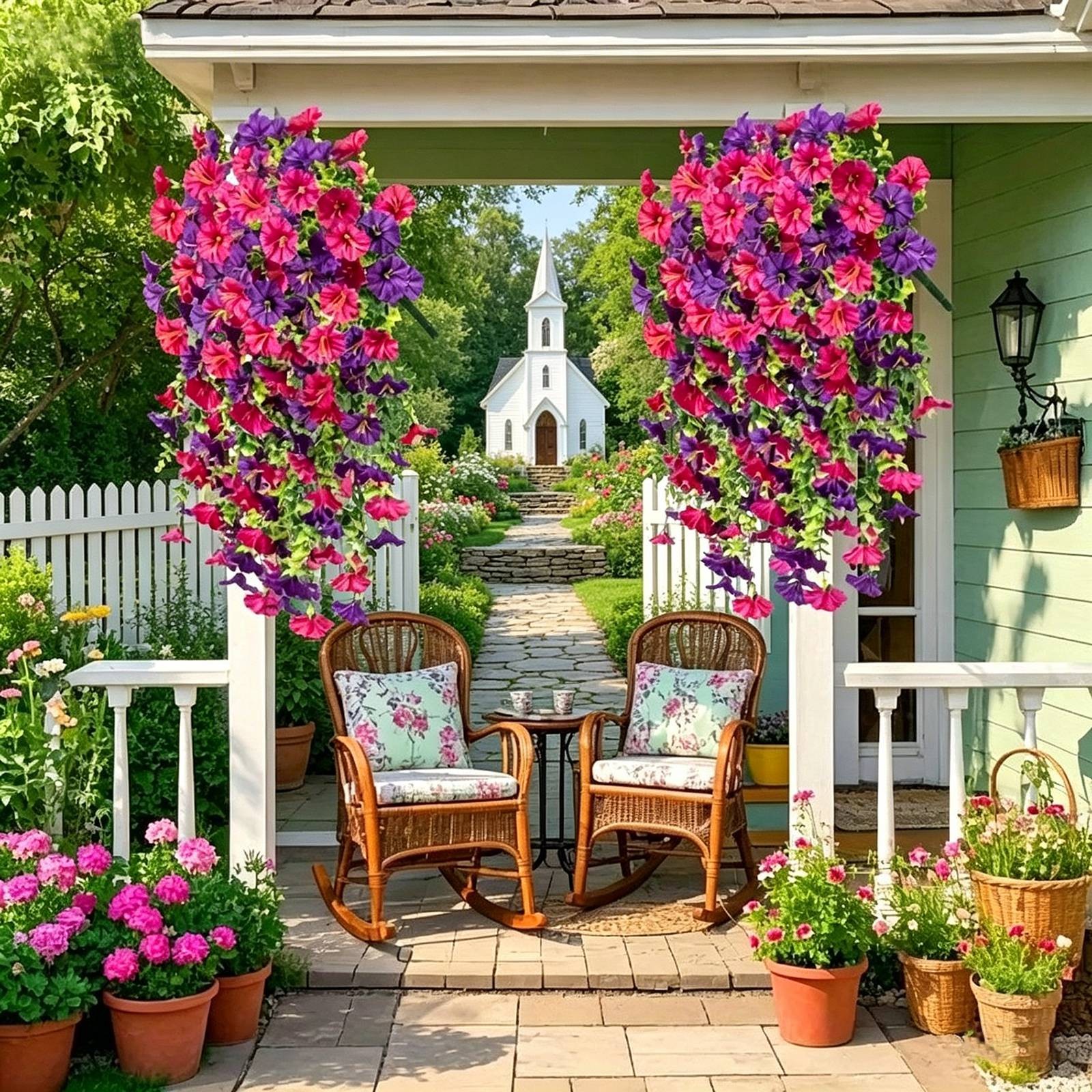 4PCS Artificial Morning Vines UV Resistants Hanging Flowers Outdoor Decor Z9C4