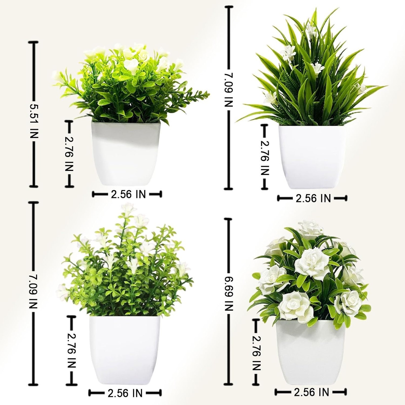 Artificial Potted Plants Set of 4 Small Faux Flowers for Home Office Bathroom