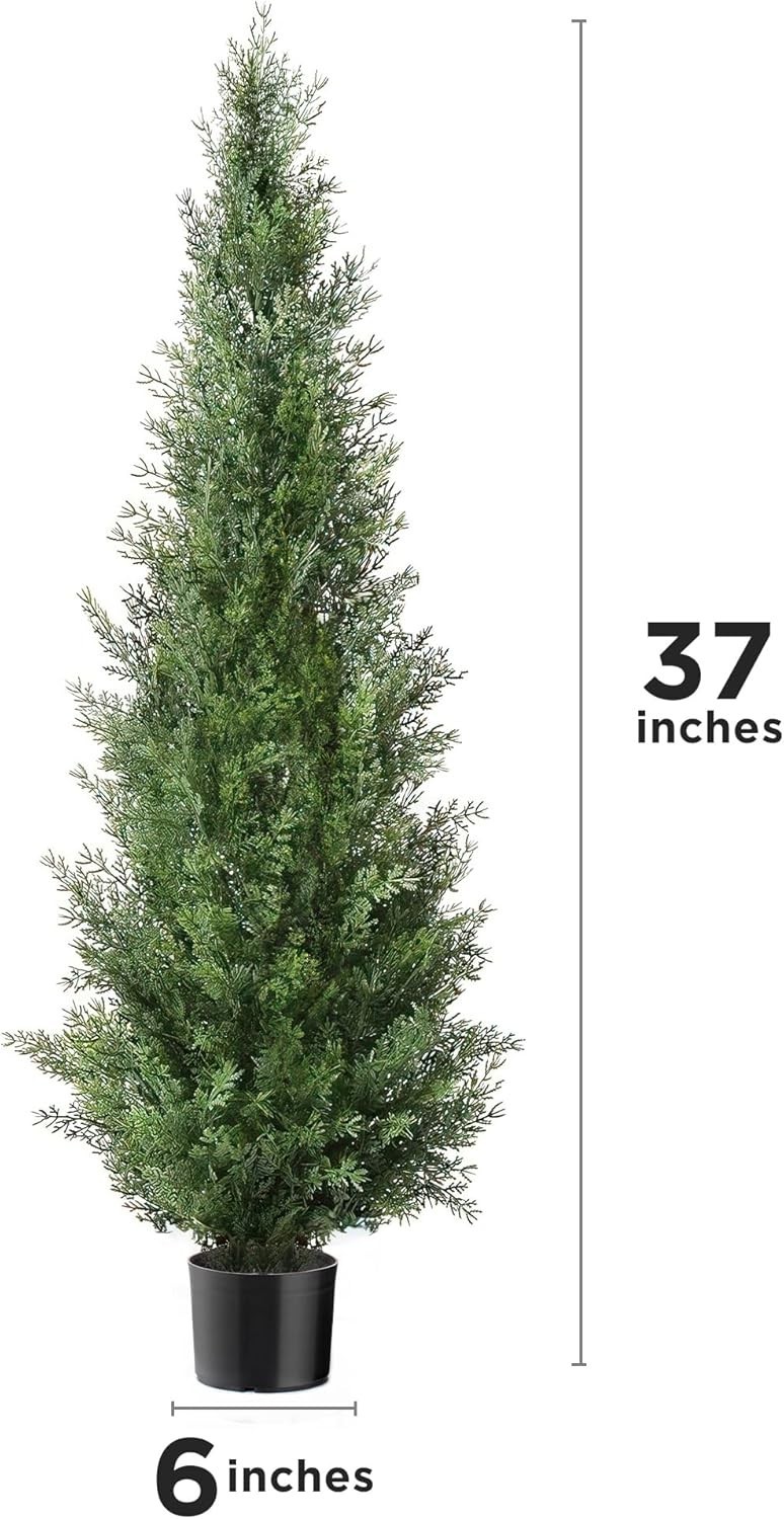 2 Pack 3.1ft Faux Cedar Trees with Black Pots – All-Season Decor Solution