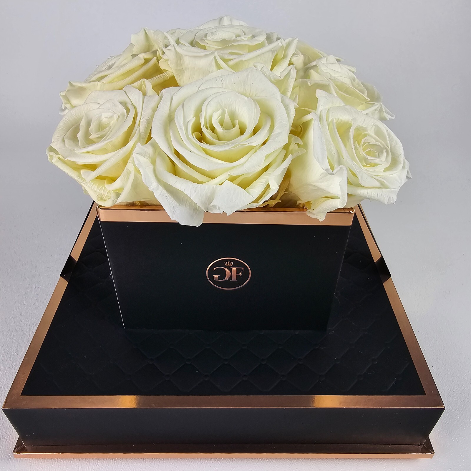Glam Fleur Preserved 9 White Cream Real Roses in Square Gift Box