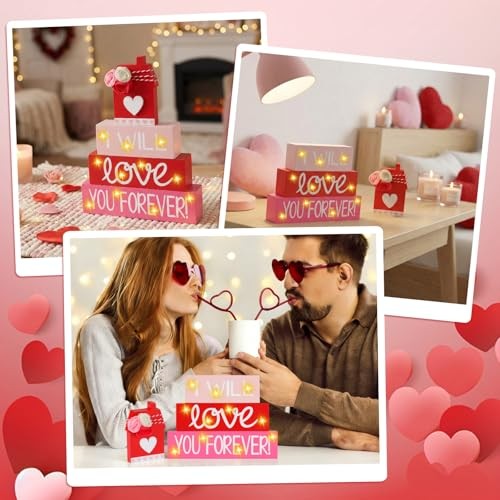 “I Will Love You Forever” Wooden Stack Sign–Valentine’s Day Decor for Table,