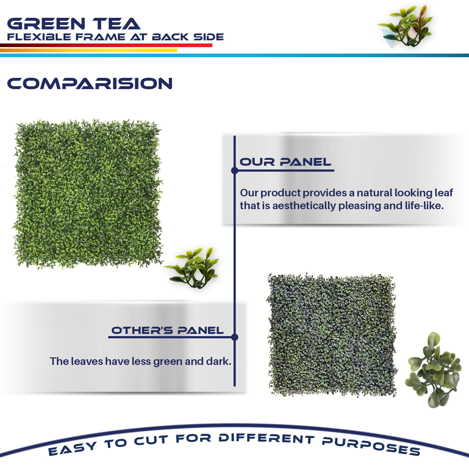 20″ Artificial Green Tea Leaf Mat Wall Hedge Decor Privacy Panel for Home Office