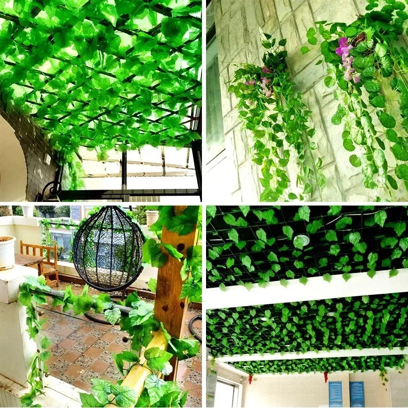 100/2M Artificial Plant Green Ivy Leaf Garland Creeper Hanging Vine Home Outdoor