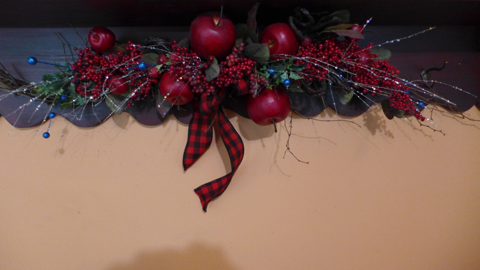 XL Swag Floral Red Apples Wall Decor Grapevine Fruit Blue Bling Fall Autumn Hang